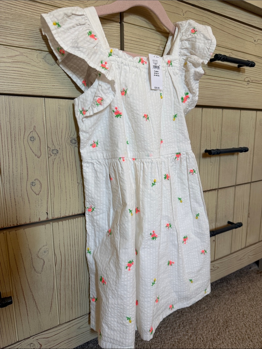 GAP Girls' White Floral Embroidered Ruffle Dress